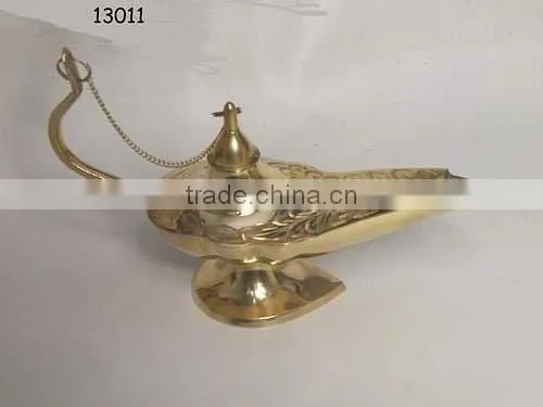 Brass Polished Engraved Decorative Aladdin Genie Lamp photo-2
