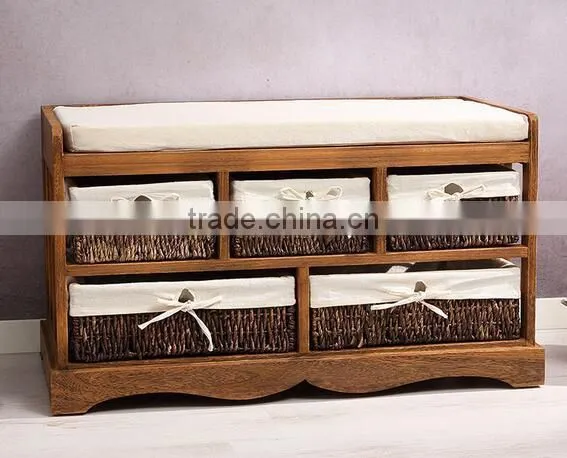 Two Drawer And Shelf With Seat Solid Storage Wood Shoe Rack photo-2