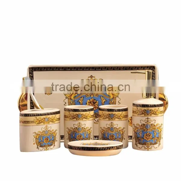 Royal Elegant European Style Golden Ceramic Bathroom Accessory Set in 6 Pcs, Classic Bathroom Set Cup, Dispenser BF12-03254c photo-5