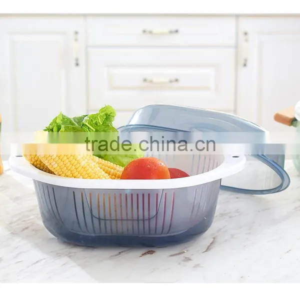 New Design Plastic Double Layer Fruit Vegetable Colander Strainer photo-3