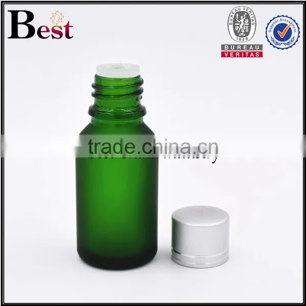 15ml Frosted Glass Bottle Green Colored Essential Oil Frosted Glass Bottle With Silver Aluminum Cap photo-2