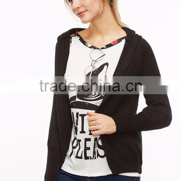 OEM Best Selling Black Raglan Sleeve Hooded Sweater Coat Cotton Spandex Comfortable Casual Cardigan Sweater photo-2