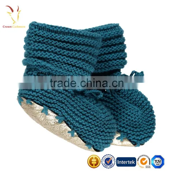 Booties Gold Folded Front Hand Knit Wool Cashmere Booties photo-5