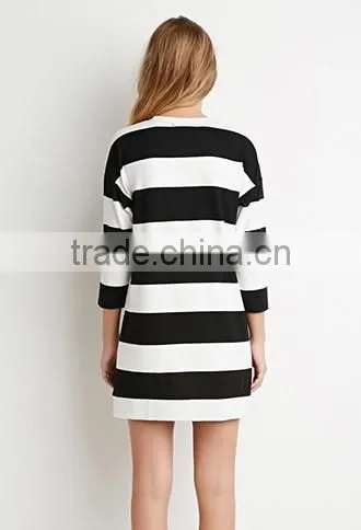 Women's Classic Stripes Split Mini 7 Minutes of Sleeve Dress photo-3