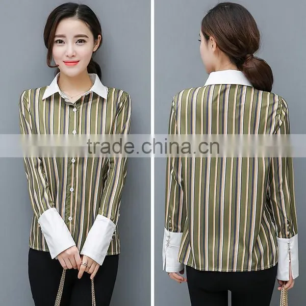 New Arrival Women's Loose Slim Long Sleeve Tops Striped Blouses Designs For Sale photo-5