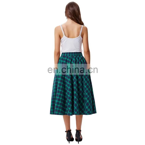 Kate Kasin Occident Women Fashion Grid Pattern Plaid Cotton A-Line Skirt KK000633-1 photo-5