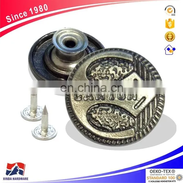 20mm Jeans Metal 3D Buttons, Brass Button And Rivet For Denim, Jackets photo-2