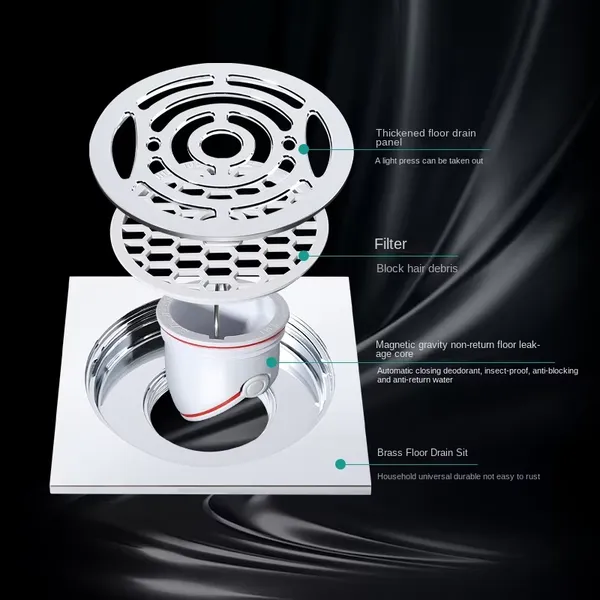Modern Design 4 Inches All Brass Main Body Deodorization Floor Drain Customized for Hotels Kitchens Bathrooms Factory Price photo-2