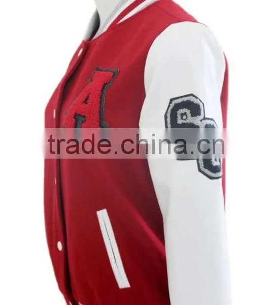 Red Wool Leather Varsity Letterman Jacket photo-2