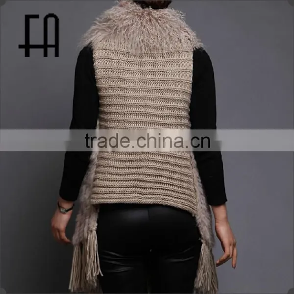Factory Direct Wholesale Price Rabbit Knitted Fur Vest With Tibet Sheep Fur Collar Wool Knit photo-5