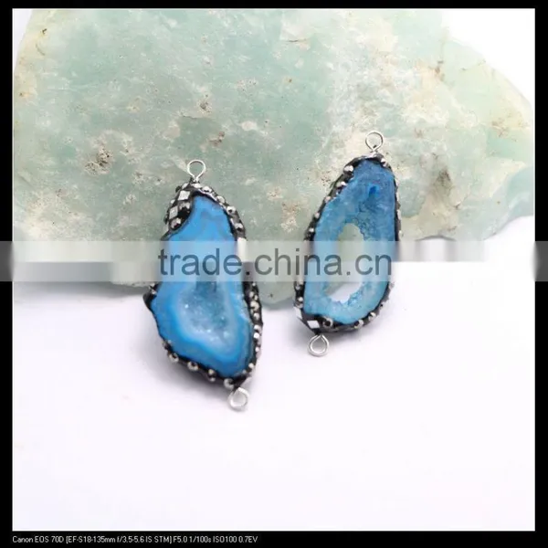 LFD-0097B Wholesale Agate Geode Quartz Connector Bead, With Pave Crystal and Silver / Gold Foil /Gem Stone Druzy Beads photo-2