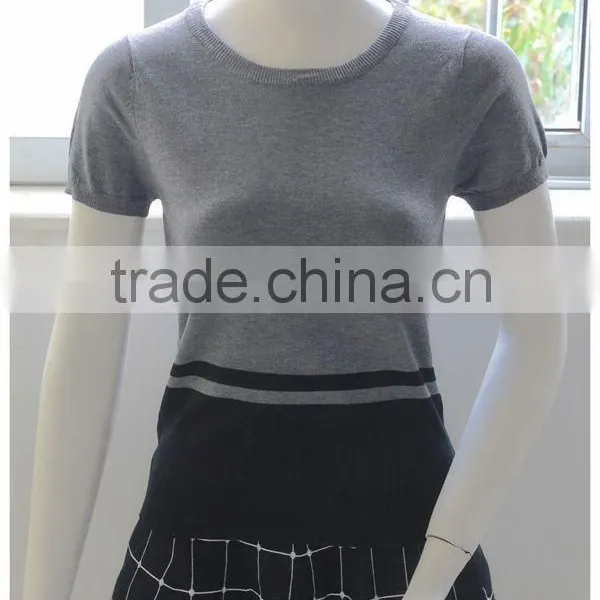 Gray Knitting Wear Women Crewneck Summer Knitted Pullover