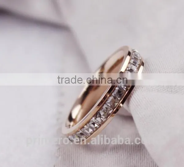 Super Flash Titanium Steel 18k Rose Gold Plated Full Paved AAA CZ Diamond Stone Ring photo-4