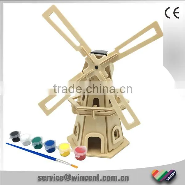 Kids Educational DIY Solar Energy Toys 3D Puzzle Wooden Windmill