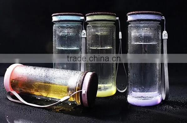 Double Wall Borosilicate Glass Water Bottle PP Material With Strainer photo-5
