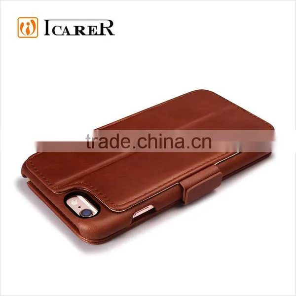 ICARER Genuine Leather Vintage Wallet Case With Three Credit Cards Slot For IPhone6/6s photo-4