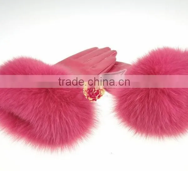 Awesome Design Custom Made Suede Leather Gloves With Best Fox Hair Fur Cuffs photo-6