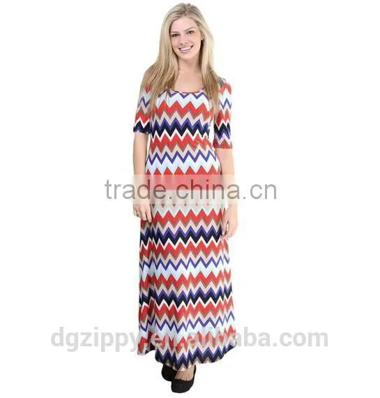 2016 New Fashion Design Plus Size Pakistani Chevron Print Maxi Dress photo-2