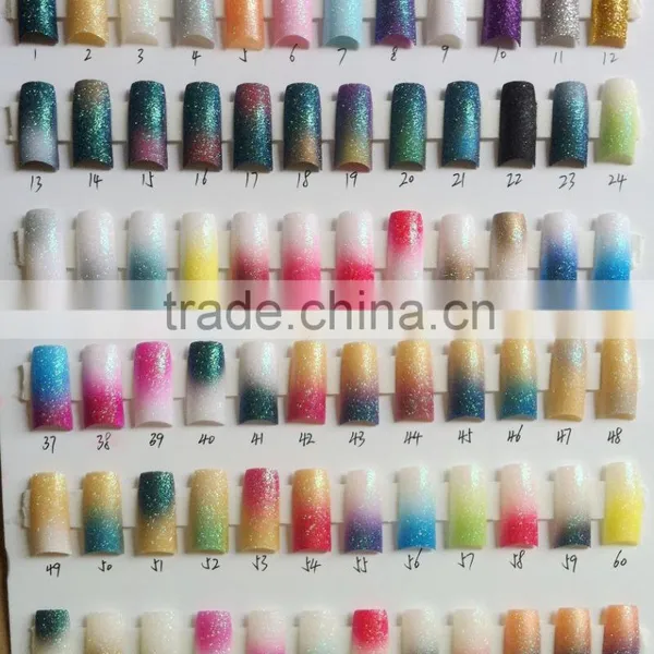 Wholesale False Nails Glitter Powder Designed Artificial Nails