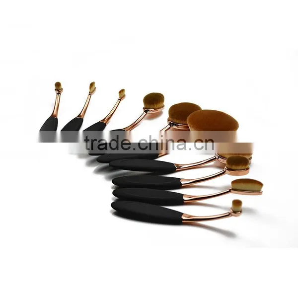 Tool Set Professional Rose Gold 10Pcs Oval Mermaid Makeup Brush Set photo-4