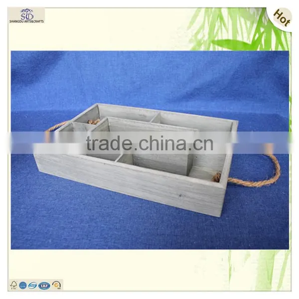 Antique Food Drink Flower Serving Compartments Wood Tray photo-2