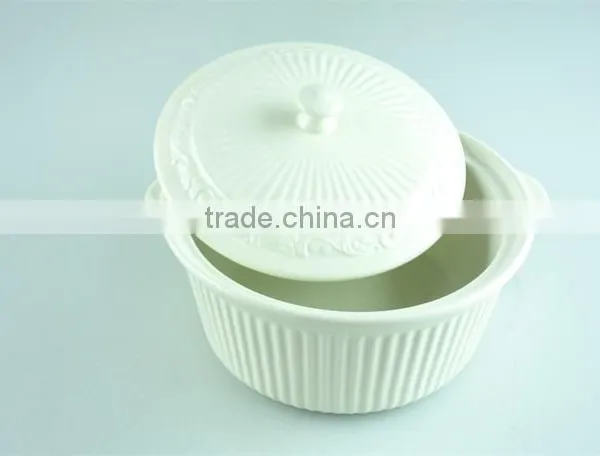 White Round Porcelain Tureen, Stock Cheap Ceamice Tureen With Lid,double Ears Tureens photo-3