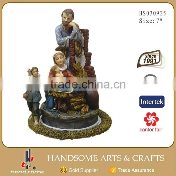 4.5 Inch Resinic Religious Items Home Functionality Decoration Holy Family Statue Rotatable Music Box photo-2
