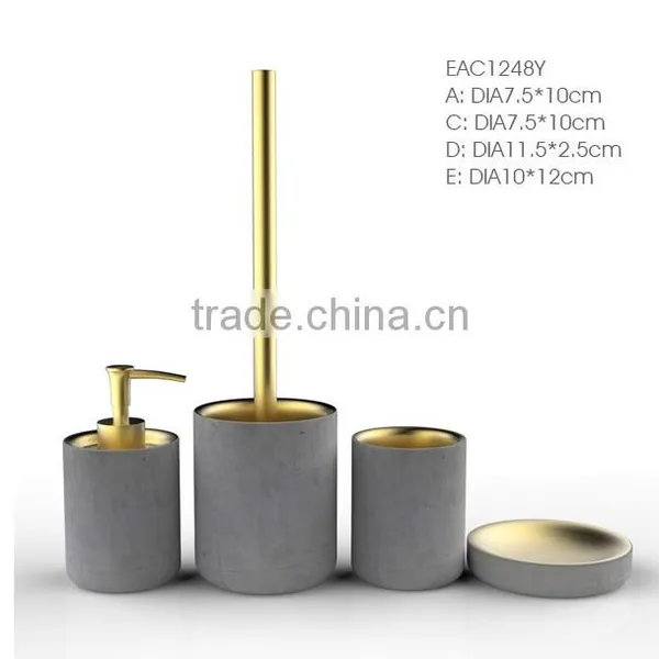 4 Piece Concrete Material Carving Texture Bathroom Accessory Set Soap Dish Dispenser Toothbrush Holder Set photo-2
