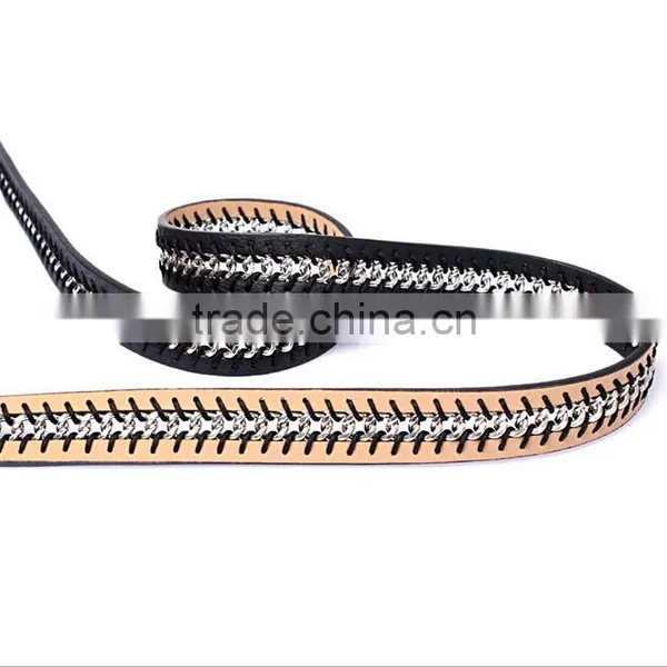 Wholesale Fashion Chain Decorated Sex Women Lady Thin PU Waist Belt photo-2