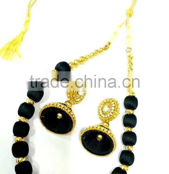 Stylish Silk Thread Bangles ,Indian Bangle Sets With Necklace and Earrings photo-4