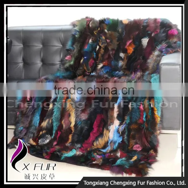 CX-D-124 Colorful Hand Patchwork Thick Genuine Fox Fur Rug Rugs photo-6