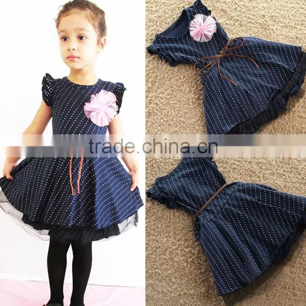 Dark Blue Kids New Girls One Piece Dress Tutu Dress Dot Pattern Birthday Gift Costume Dark Blue SV002333
