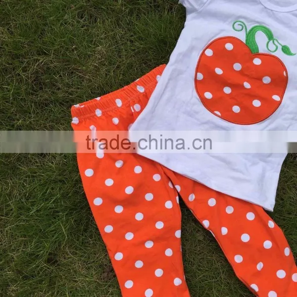Short Sleeves Halloween Girls Pumpkin Print Pant Ruffle Kids Boutique Outfits Girls Suit With Matching Necklace and Headband photo-6