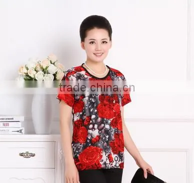 The New 2017 Middle-aged and Old Women's Ice Silk Cotton Round Collar T-shirt Foreign Trade the Original Single Mother Big Yards photo-4