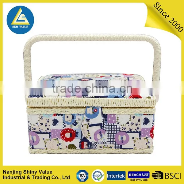 Large Aquare Woven Fabric Basket For Sewing Needlework At Home By Hand photo-2
