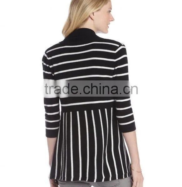 Cashmere Open Front Striped Cardigan Sweater photo-3