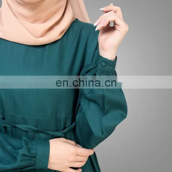 2017 New Islamic Design Long Muslim Kaftan Dress Abaya Teal Flared Maxi Dresses Women Simple Long Abaya photo-3