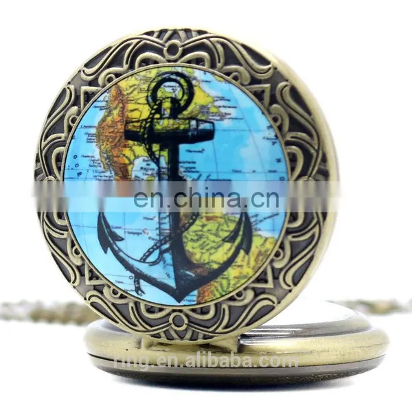 Hot Products to Sell Online Antique Glass Cover World Map Navigation Pocket Watch With Chain photo-2