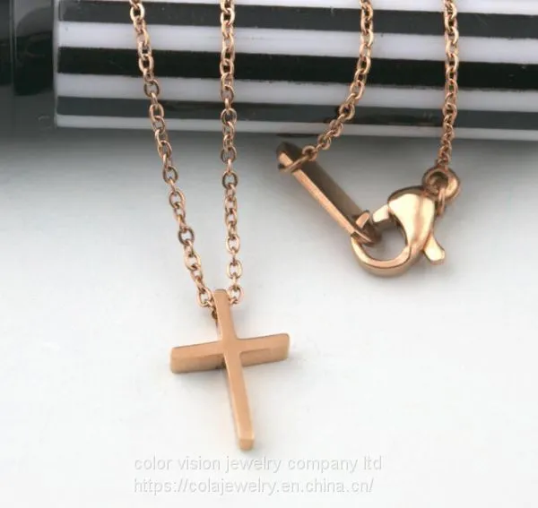 Stainless Steel Cross Pendant Religious Jewelry Necklace Pendant Rose Gold Necklace photo-3