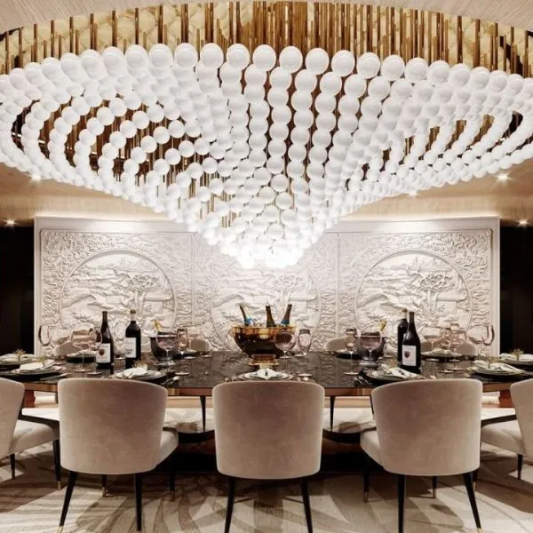 Large Round Milk Glass Ball Pendant Light Gold Frame Chandelier for Restaurant Hotel Banquet Hall Luxury Frosted Glass Sphere Ceiling Lamp