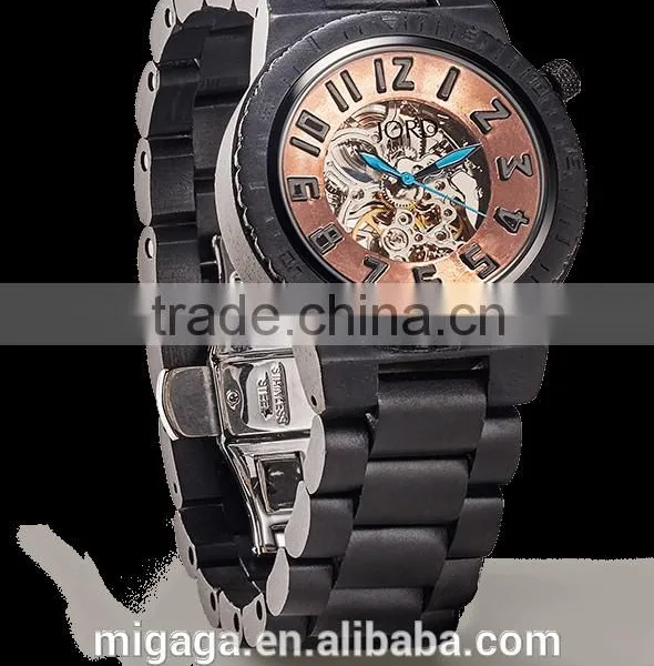 Eco-friendly Wooden Skeleton Watch Men's Automatic Wood Watch