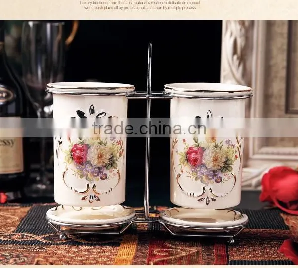 2016 Delicated Bulk Ceramic Chopsticks Spoon Fork Holder and Metal Rack Decor photo-3