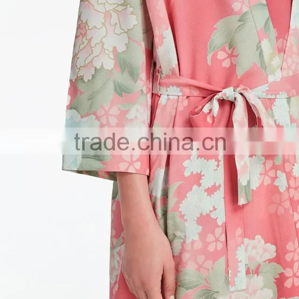 Wholesale Sexy Long Sleeves Women Bride 100% Viscose Digital Printing Woven Rayon Floral Robe photo-3