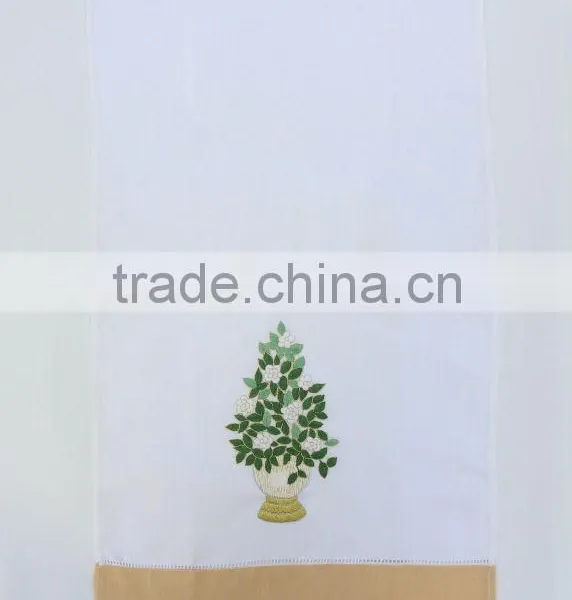 Linen Tea Towels. Set of 4 White Flowers in a Vase Embroidered Kitchen Towels. Shiny Gold Threads Embroidered Tea Towels photo-4