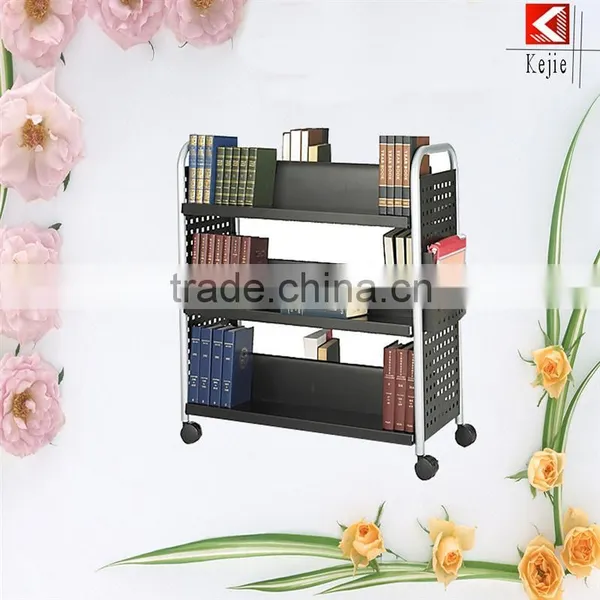 New Design Wheeled 3 Tier Metal Hand Trolley Rolling Book Cart With Great Price photo-4