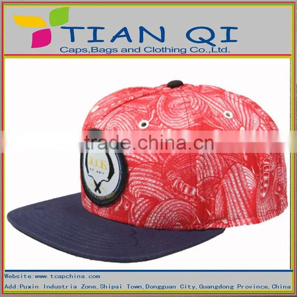 Front Logo Applique 5 Panel Red Rattlesnake Printing Snapback Caps