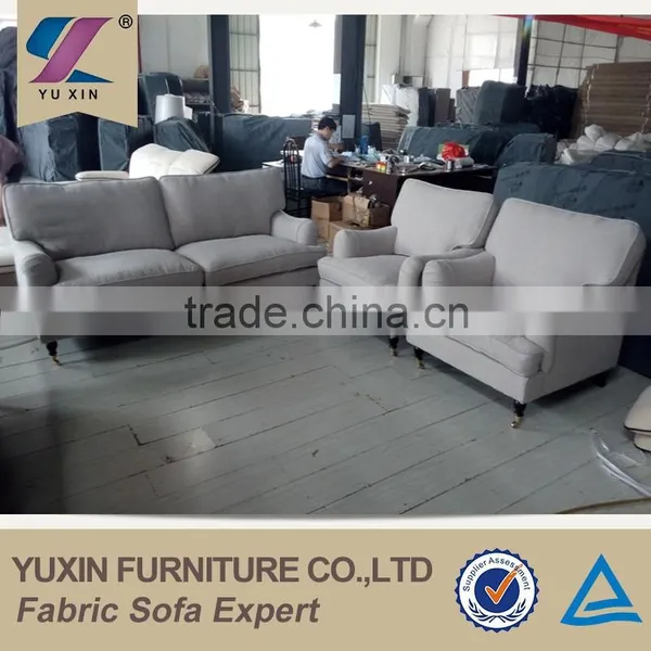 Beige Linen Sofa With Metal Rolling Castor photo-2