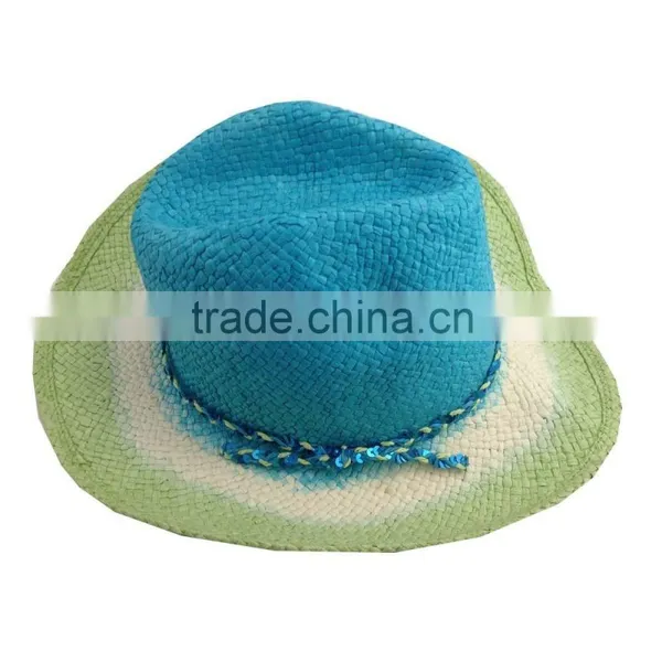 WLPROHAT06-03 100% PAPER STRAW FEDORA COWBOY HAT, COLOR SHADE HAT, CHILD HAT photo-2