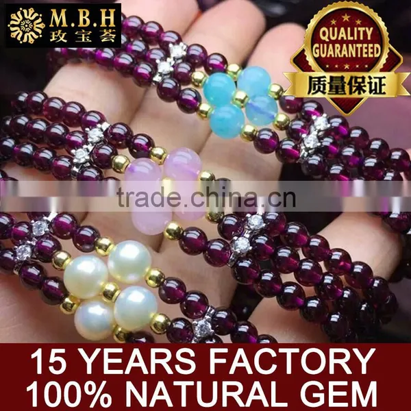 Cai Bao Jewelry Wholesale 5A Natural Purple Teeth Ukraine Garnet Bracelet Three Laps Multi Ring Multi Layer Gem Crystal Bracelet