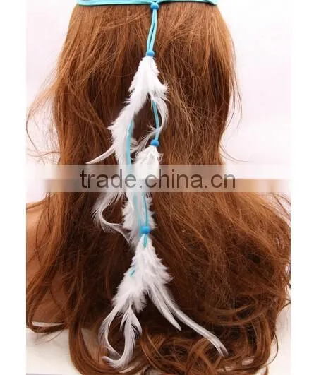 New and Fashion Women Double Layers Braided Hairband Colorful Feather Leaf Pendant Head Band photo-2